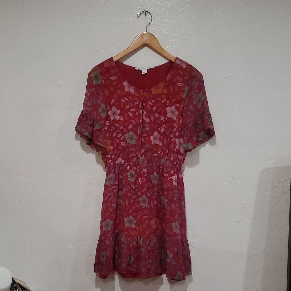 Diane Von Furstenburg 100% Silk Floral Red Dress Size 4